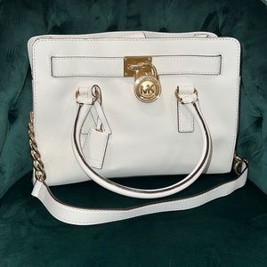 MICHAEL Michael Kors White Leather Satchel with Gold Hardware